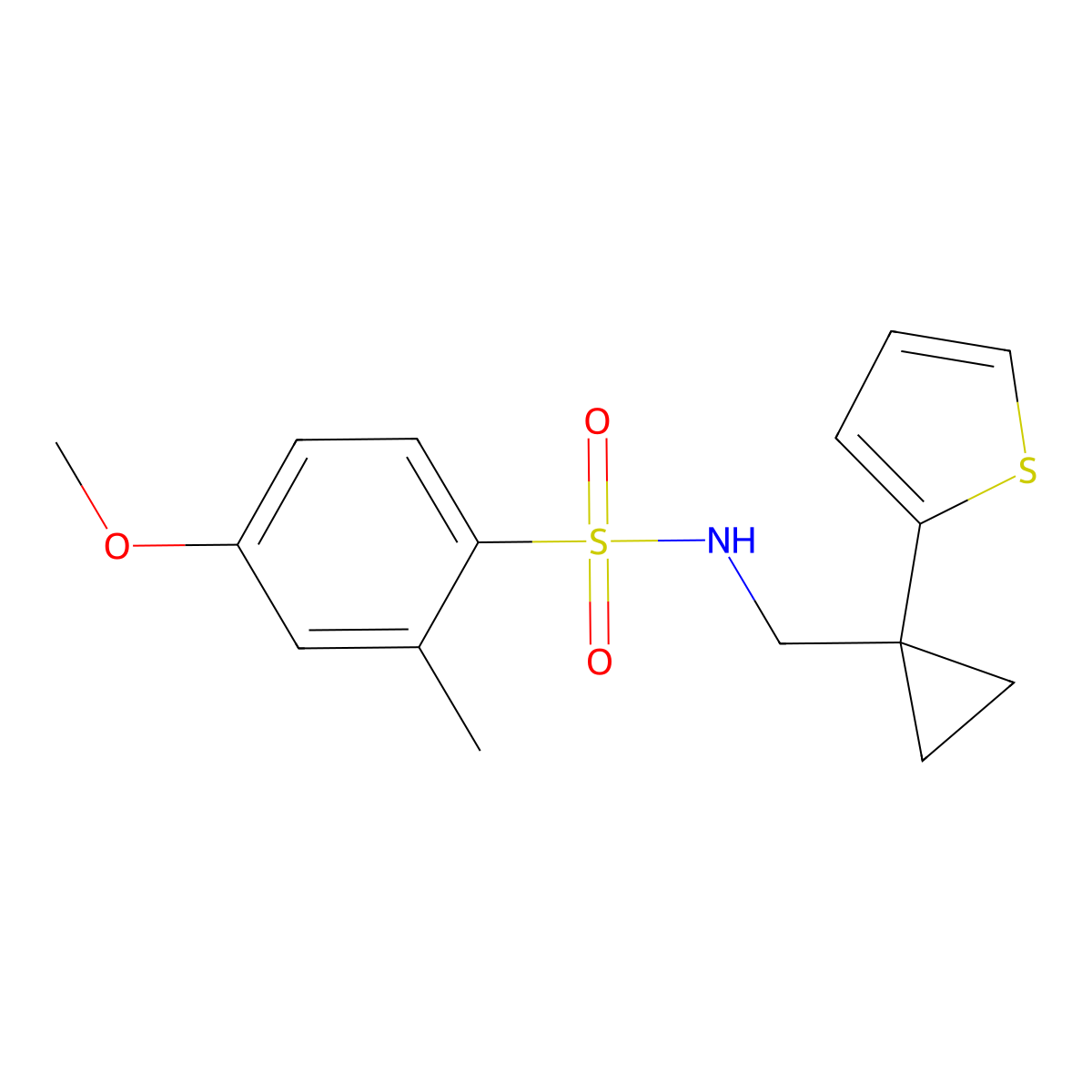 4-methoxy-2-methyl-N-((1-(thiophen-2-yl)cyclopropyl)methyl)benzenesulfonamide molecular structure, CAS 1207009-98-0