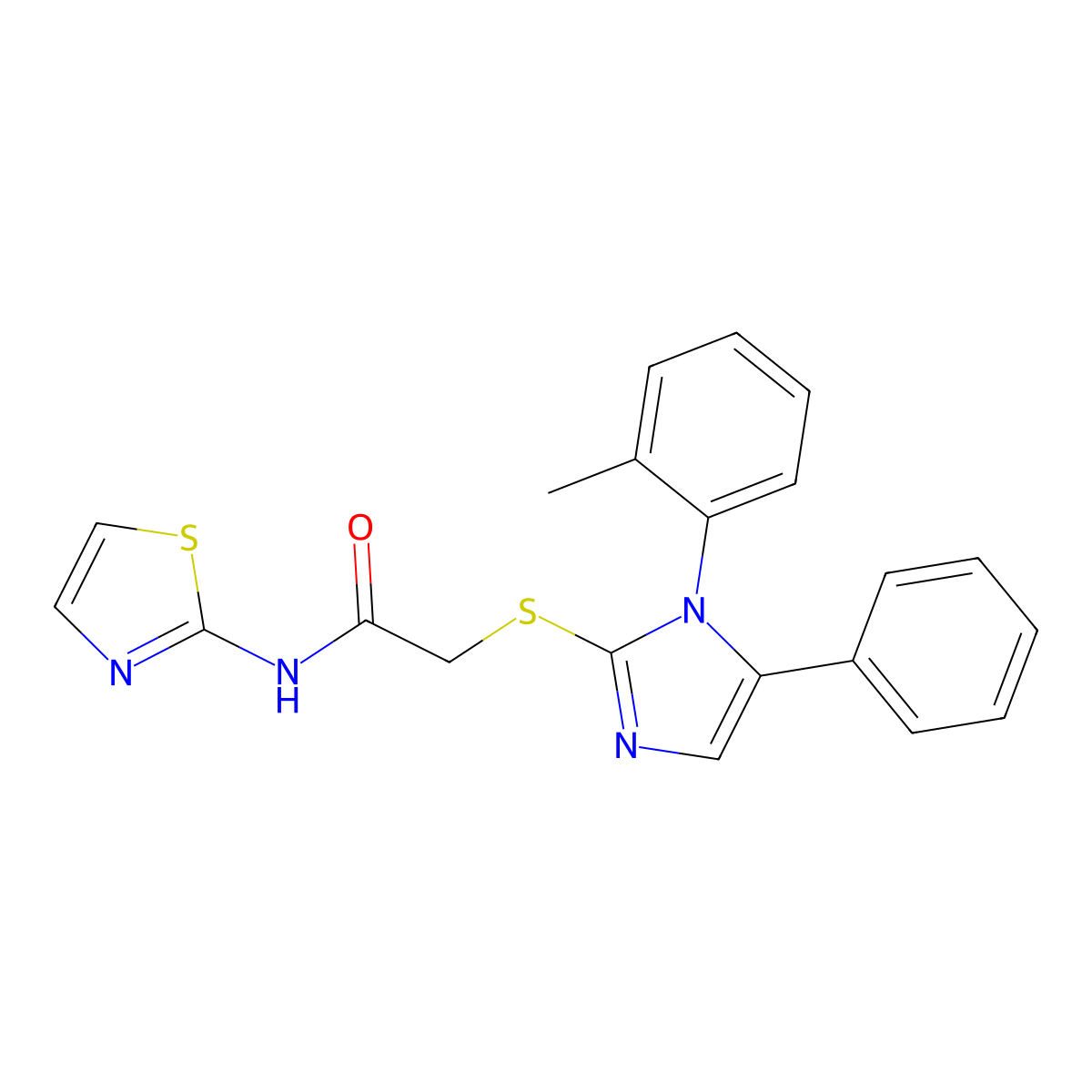 2-((5-phenyl-1-(o-tolyl)-1H-imidazol-2-yl)thio)-N-(thiazol-2-yl)acetamide molecular structure, CAS 1207010-07-8