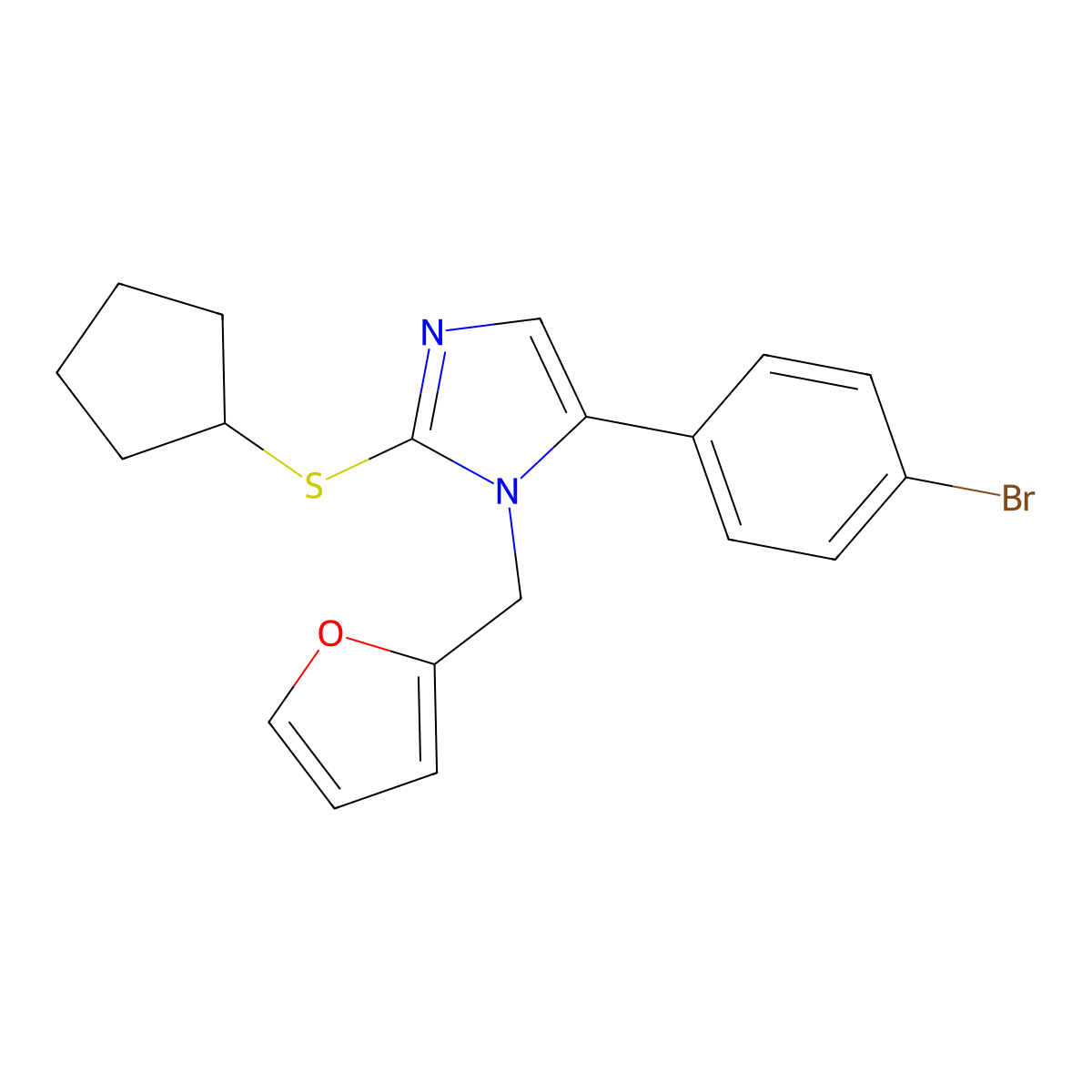 5-(4-bromophenyl)-2-(cyclopentylthio)-1-(furan-2-ylmethyl)-1H-imidazole molecular structure, CAS 1207010-11-4
