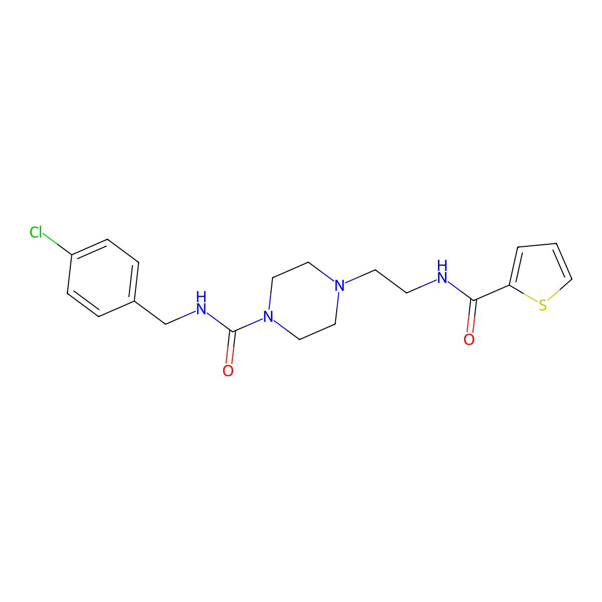 N-(4-chlorobenzyl)-4-(2-(thiophene-2-carboxamido)ethyl)piperazine-1-carboxamide molecular structure, CAS 1207010-19-2
