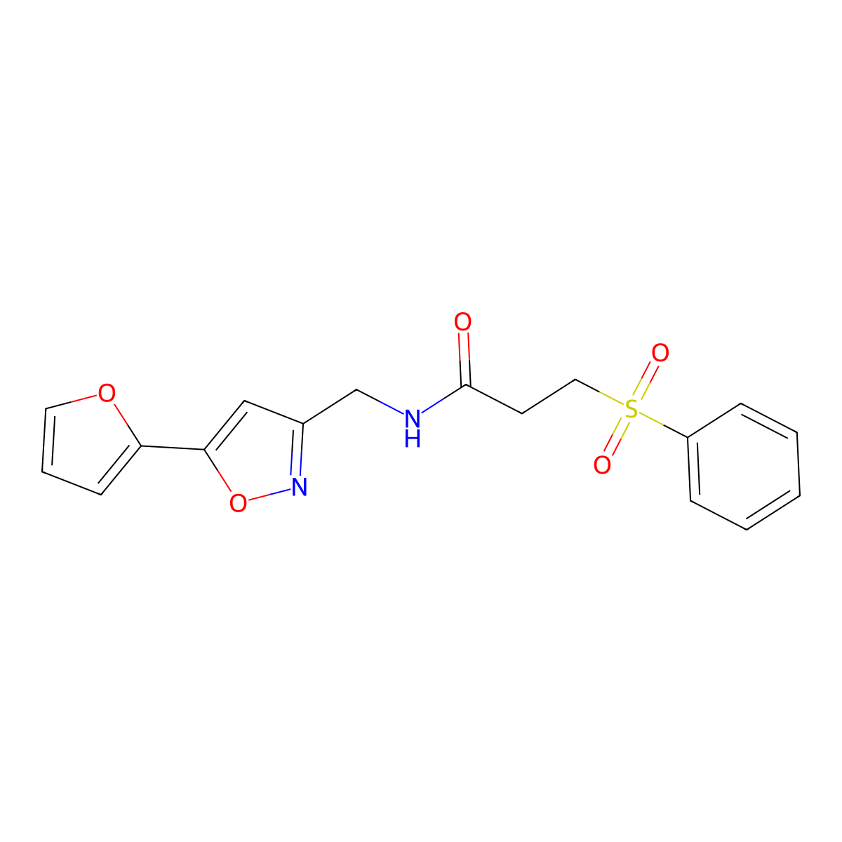 N-((5-(furan-2-yl)isoxazol-3-yl)methyl)-3-(phenylsulfonyl)propanamide molecular structure, CAS 1207010-22-7