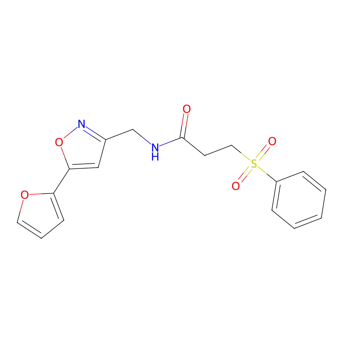N-((5-(furan-2-yl)isoxazol-3-yl)methyl)-3-(phenylsulfonyl)propanamide molecular structure, CAS 1207010-22-7