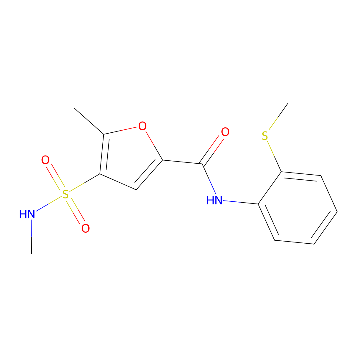 5-methyl-4-(N-methylsulfamoyl)-N-(2-(methylthio)phenyl)furan-2-carboxamide molecular structure, CAS 1207010-25-0