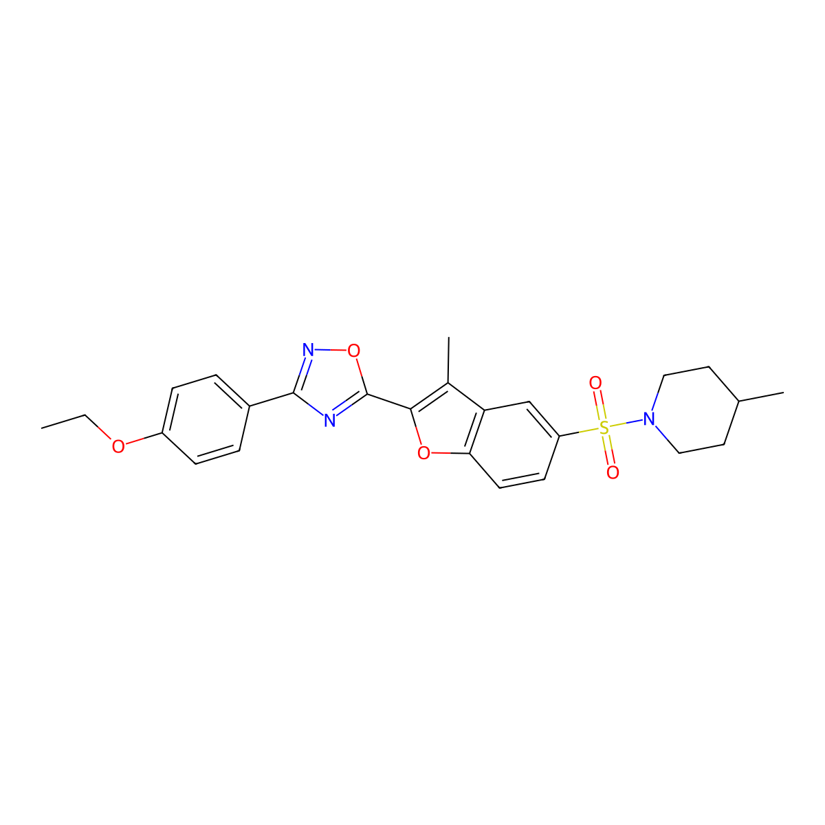 1-({2-[3-(4-Ethoxyphenyl)-1,2,4-oxadiazol-5-yl]-3-methyl-1-benzofuran-5-yl}sulfonyl)-4-methylpiperidine molecular structure, CAS 1207010-29-4
