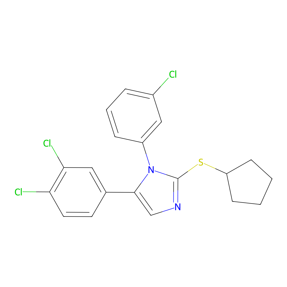 1-(3-chlorophenyl)-2-(cyclopentylthio)-5-(3,4-dichlorophenyl)-1H-imidazole molecular structure, CAS 1207010-30-7
