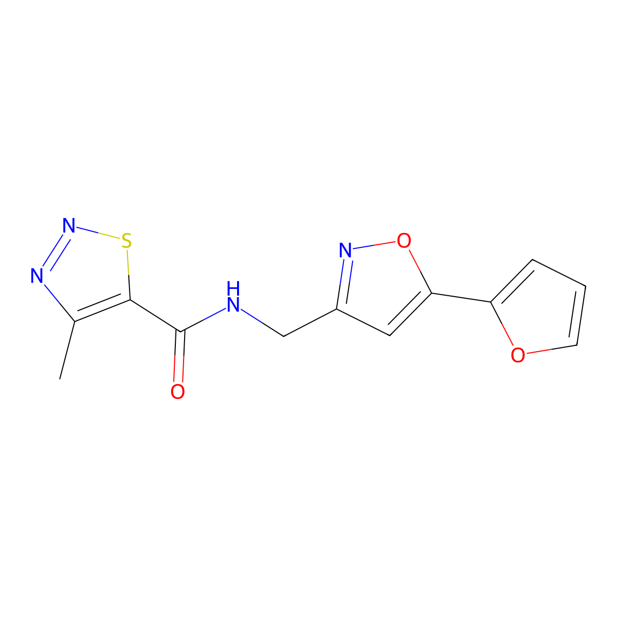 N-((5-(furan-2-yl)isoxazol-3-yl)methyl)-4-methyl-1,2,3-thiadiazole-5-carboxamide molecular structure, CAS 1207010-34-1