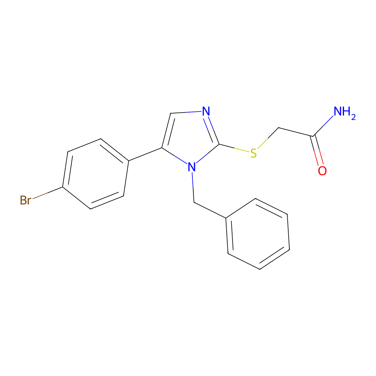 2-((1-benzyl-5-(4-bromophenyl)-1H-imidazol-2-yl)thio)acetamide molecular structure, CAS 1207010-38-5