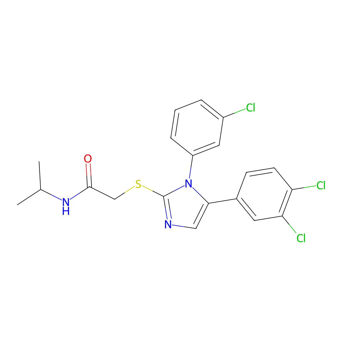 2-((1-(3-chlorophenyl)-5-(3,4-dichlorophenyl)-1H-imidazol-2-yl)thio)-N-isopropylacetamide molecular structure, CAS 1207010-39-6