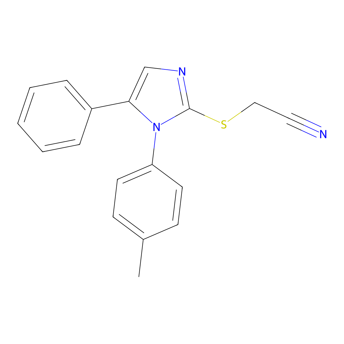 2-((5-phenyl-1-(p-tolyl)-1H-imidazol-2-yl)thio)acetonitrile molecular structure, CAS 1207010-41-0