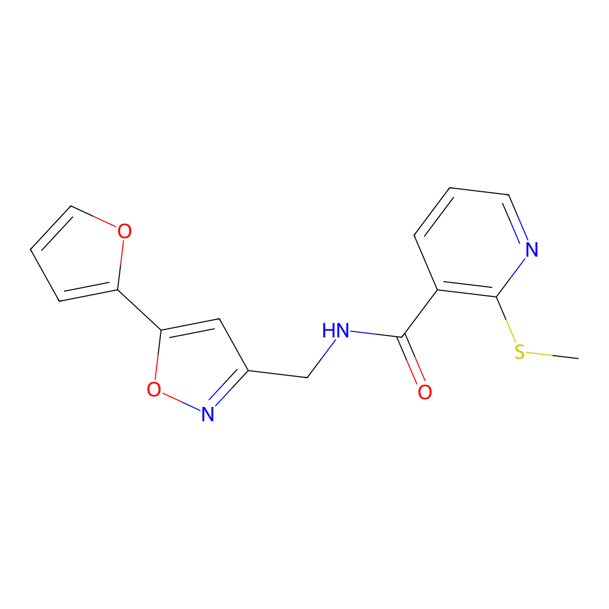 N-((5-(furan-2-yl)isoxazol-3-yl)methyl)-2-(methylthio)nicotinamide molecular structure, CAS 1207010-46-5