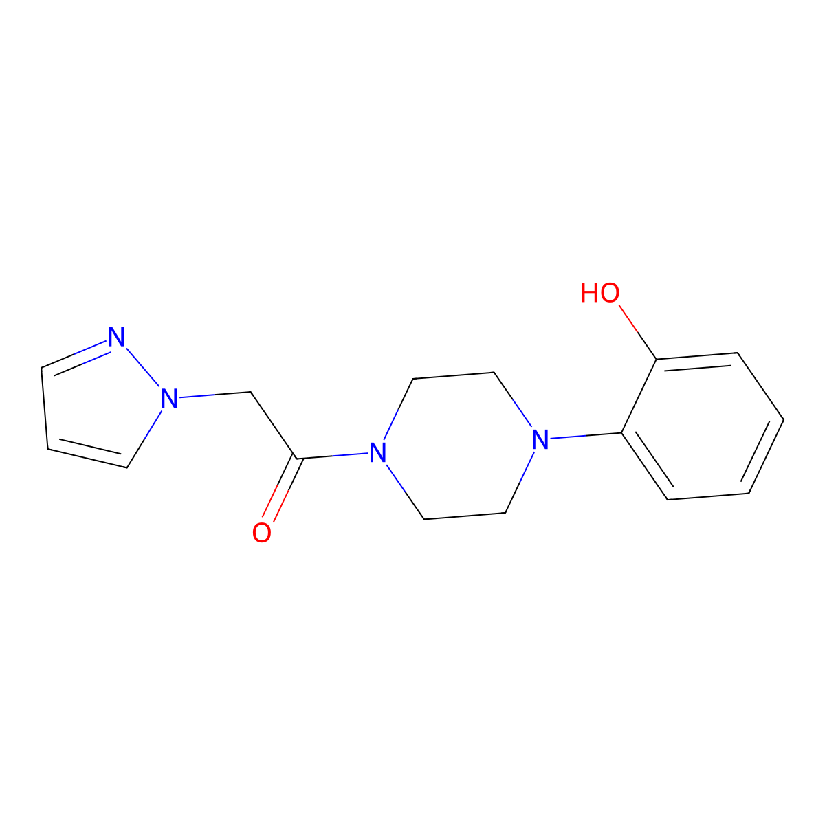 1-(4-(2-hydroxyphenyl)piperazin-1-yl)-2-(1H-pyrazol-1-yl)ethanone molecular structure, CAS 1207010-47-6