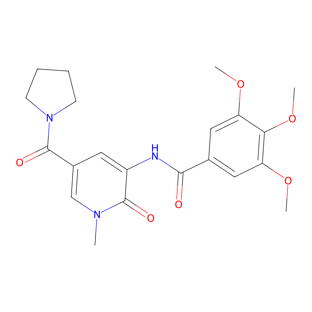 3,4,5-trimethoxy-N-[1-methyl-2-oxo-5-(pyrrolidine-1-carbonyl)-1,2-dihydropyridin-3-yl]benzamide molecular structure, CAS 1207010-54-5
