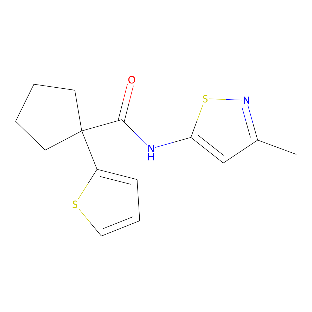 N-(3-methylisothiazol-5-yl)-1-(thiophen-2-yl)cyclopentanecarboxamide molecular structure, CAS 1207010-56-7