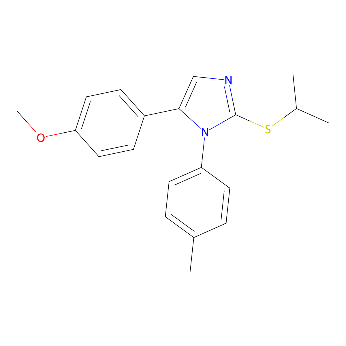 2-(isopropylthio)-5-(4-methoxyphenyl)-1-(p-tolyl)-1H-imidazole molecular structure, CAS 1207010-57-8