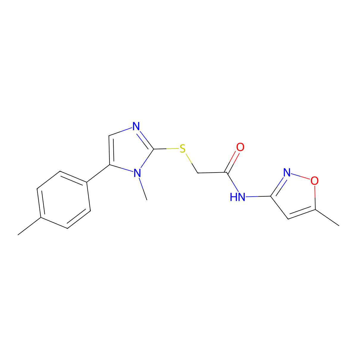 2-((1-methyl-5-(p-tolyl)-1H-imidazol-2-yl)thio)-N-(5-methylisoxazol-3-yl)acetamide molecular structure, CAS 1207010-60-3