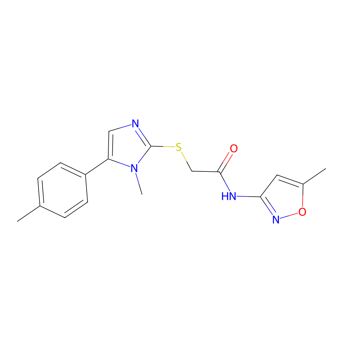 2-((1-methyl-5-(p-tolyl)-1H-imidazol-2-yl)thio)-N-(5-methylisoxazol-3-yl)acetamide molecular structure, CAS 1207010-60-3