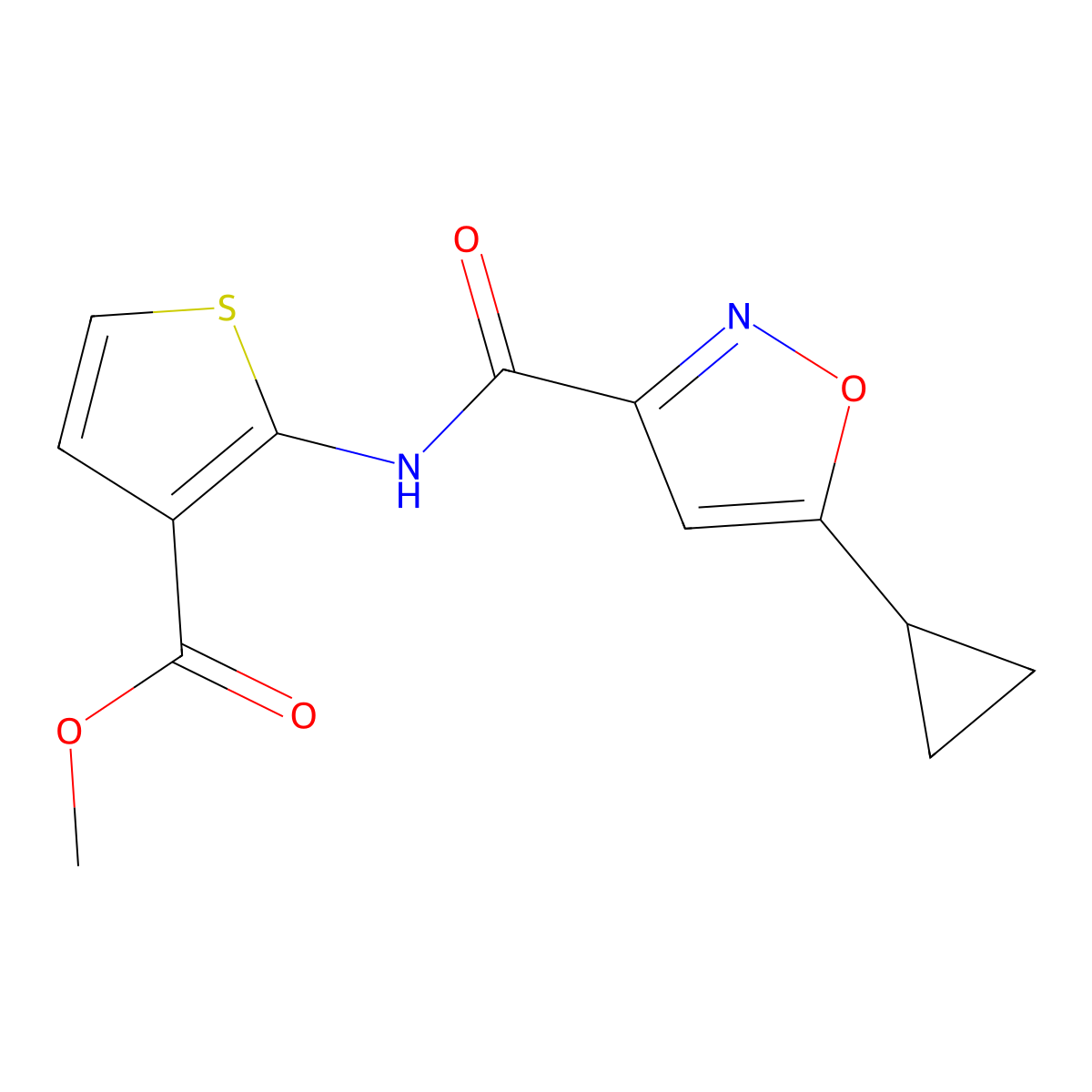 Methyl 2-(5-cyclopropylisoxazole-3-carboxamido)thiophene-3-carboxylate molecular structure, CAS 1207010-61-4