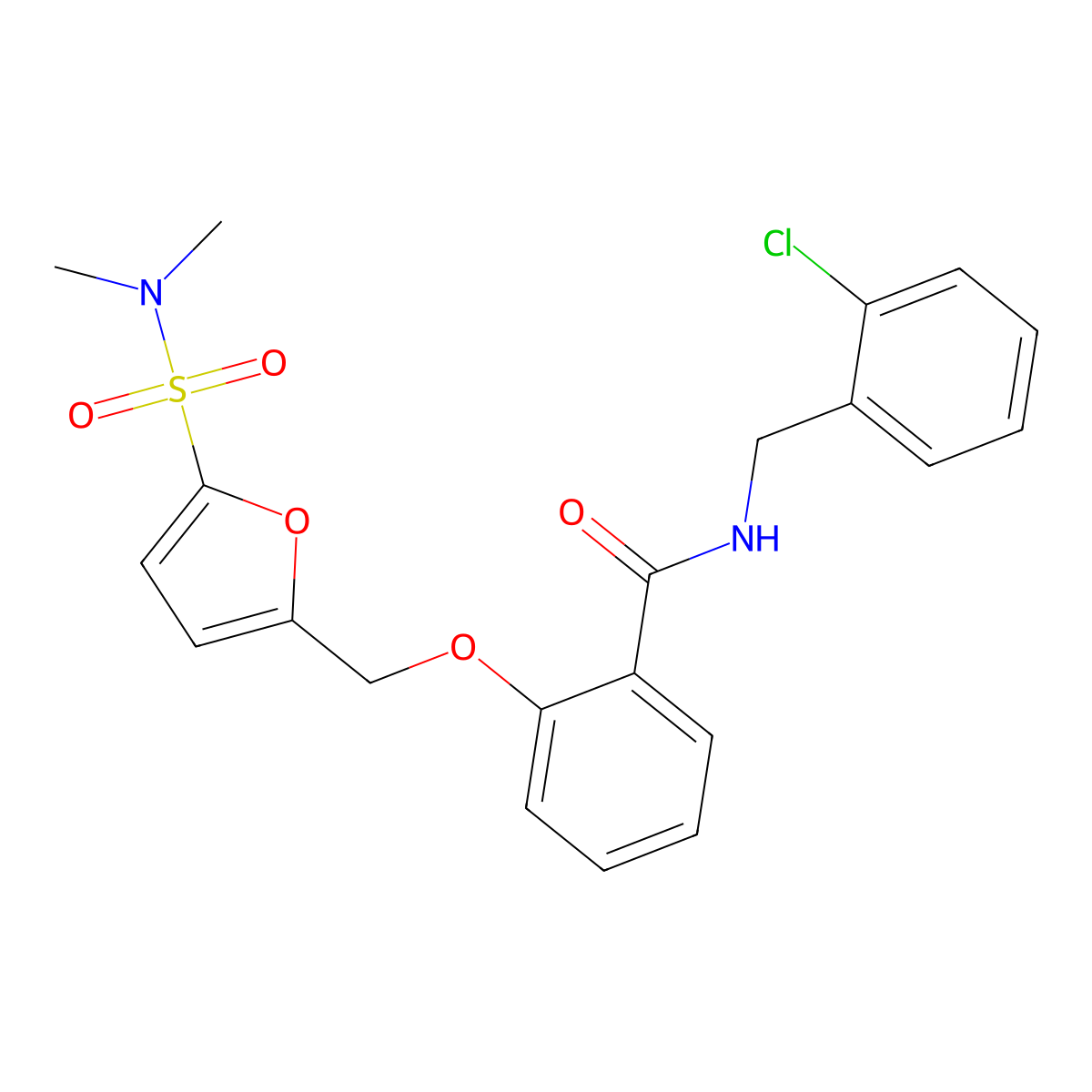 N-(2-chlorobenzyl)-2-((5-(N,N-dimethylsulfamoyl)furan-2-yl)methoxy)benzamide molecular structure, CAS 1207010-65-8