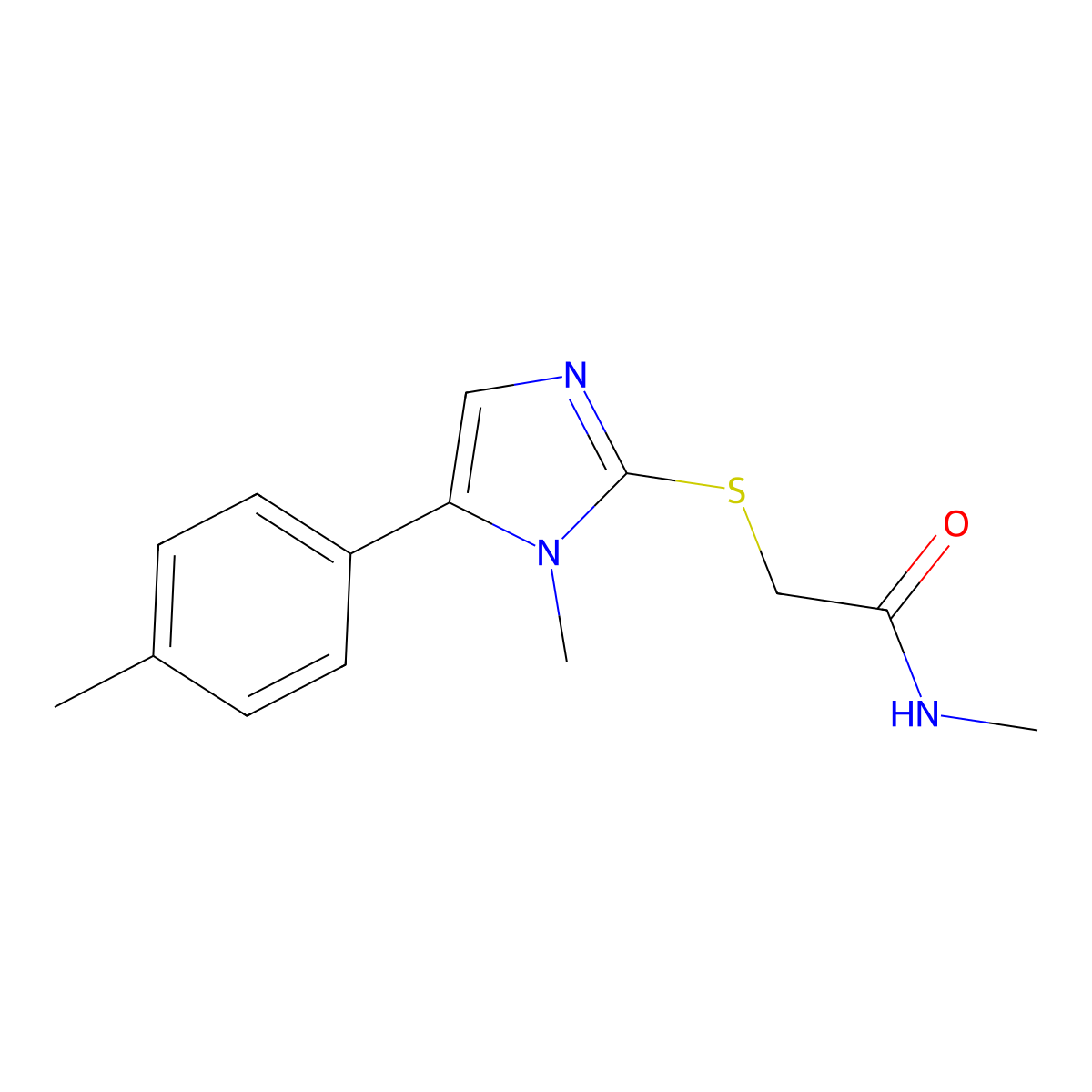 N-methyl-2-((1-methyl-5-(p-tolyl)-1H-imidazol-2-yl)thio)acetamide molecular structure, CAS 1207010-70-5