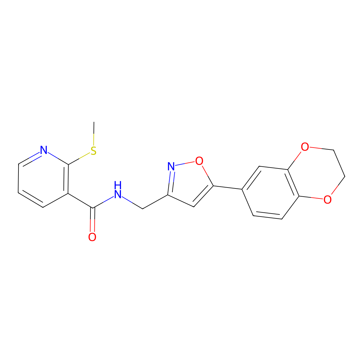 N-((5-(2,3-dihydrobenzo[b][1,4]dioxin-6-yl)isoxazol-3-yl)methyl)-2-(methylthio)nicotinamide molecular structure, CAS 1207010-71-6