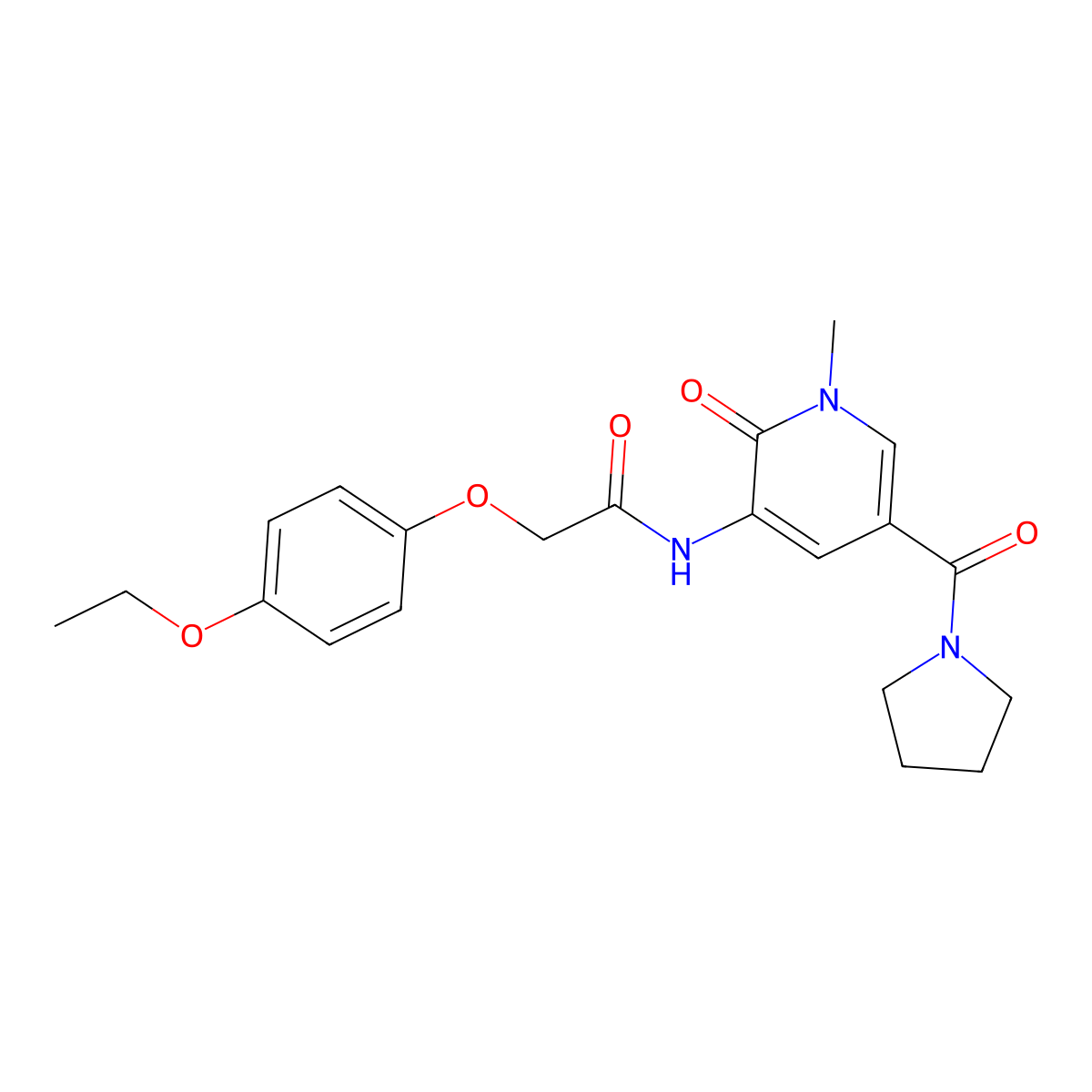 2-(4-ethoxyphenoxy)-N-(1-methyl-2-oxo-5-(pyrrolidine-1-carbonyl)-1,2-dihydropyridin-3-yl)acetamide molecular structure, CAS 1207010-77-2