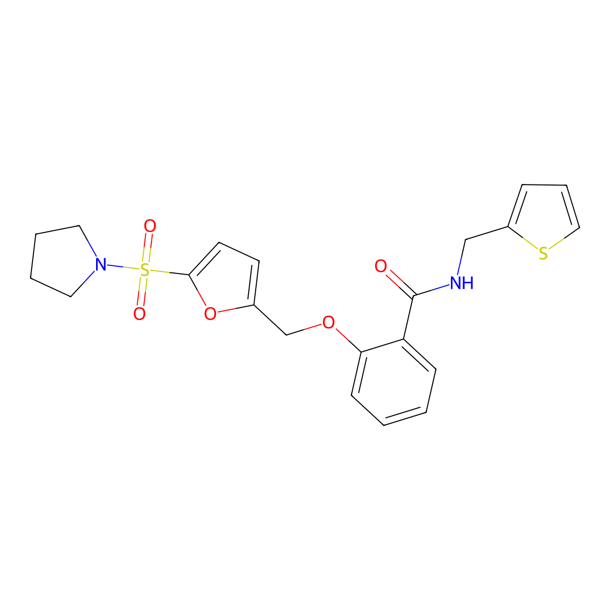 2-{[5-(pyrrolidine-1-sulfonyl)furan-2-yl]methoxy}-N-[(thiophen-2-yl)methyl]benzamide molecular structure, CAS 1207010-79-4