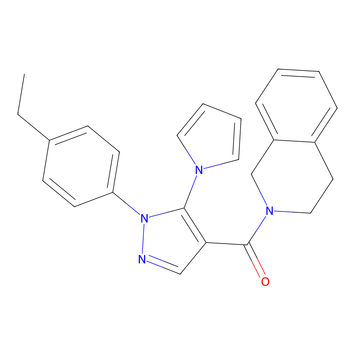 (3,4-dihydroisoquinolin-2(1H)-yl)(1-(4-ethylphenyl)-5-(1H-pyrrol-1-yl)-1H-pyrazol-4-yl)methanone molecular structure, CAS 1207010-80-7