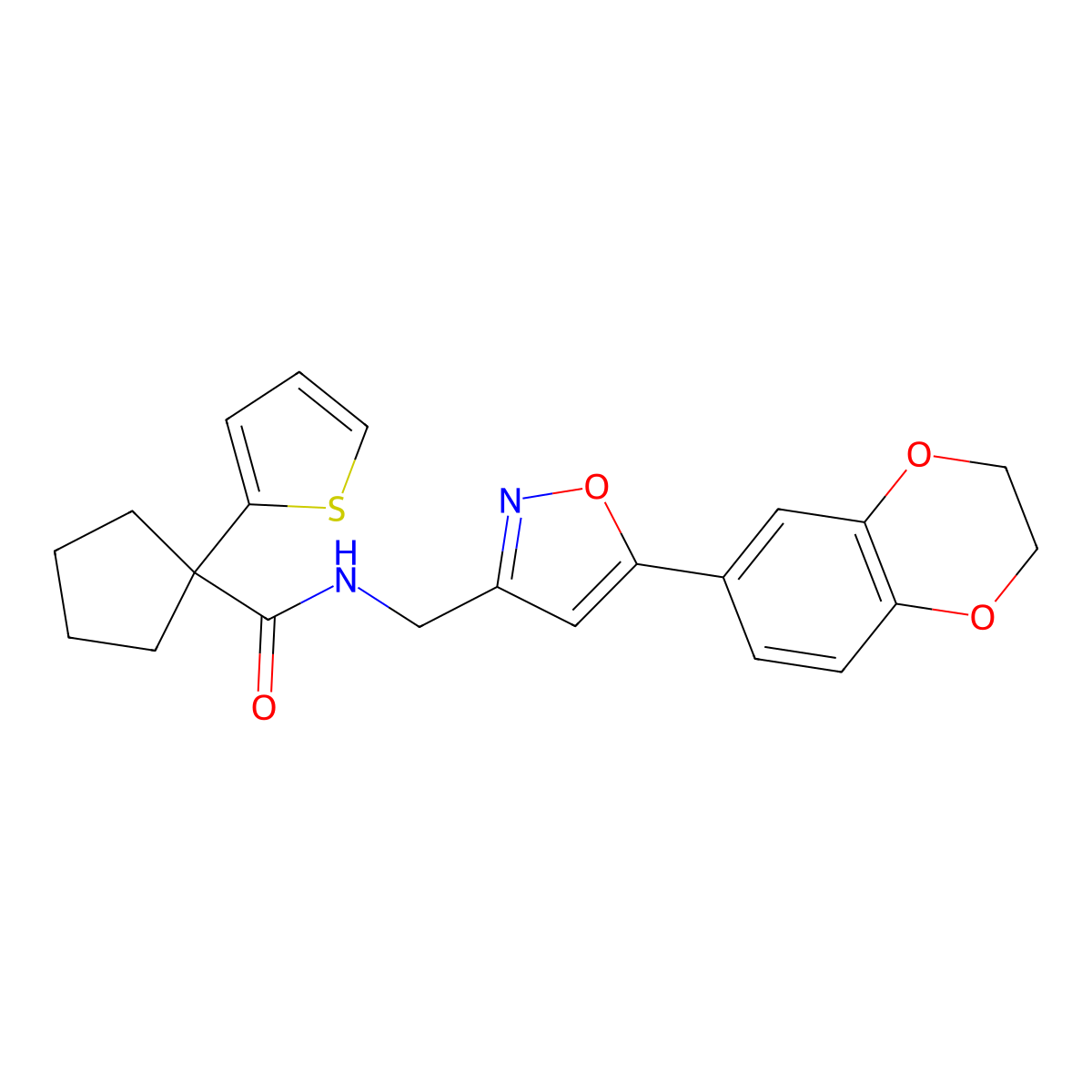 N-((5-(2,3-dihydrobenzo[b][1,4]dioxin-6-yl)isoxazol-3-yl)methyl)-1-(thiophen-2-yl)cyclopentanecarboxamide molecular structure, CAS 1207010-81-8