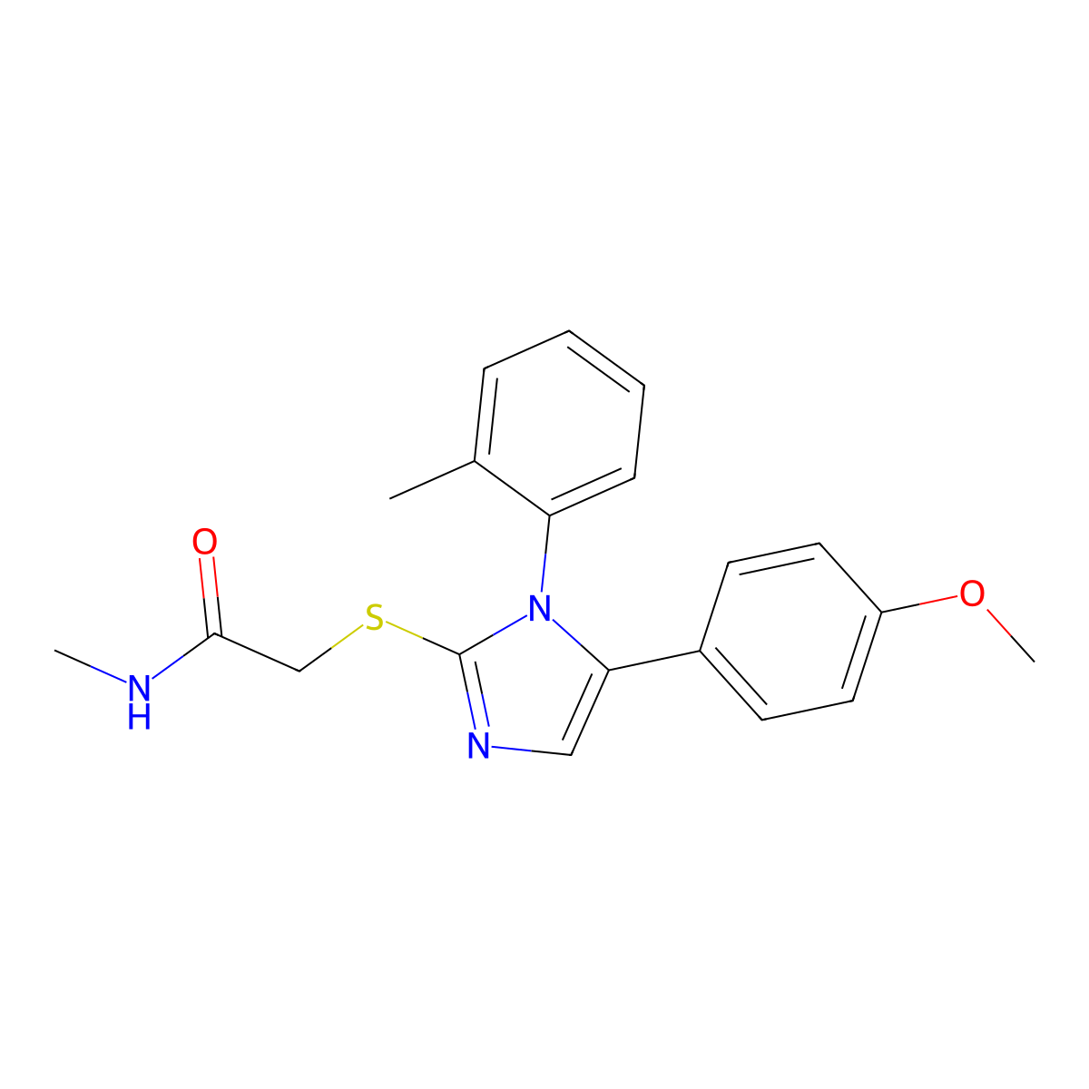 2-((5-(4-methoxyphenyl)-1-(o-tolyl)-1H-imidazol-2-yl)thio)-N-methylacetamide molecular structure, CAS 1207010-82-9