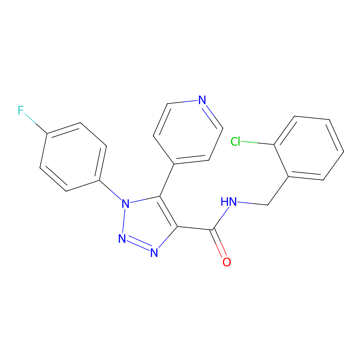 N-(2-chlorobenzyl)-1-(4-fluorophenyl)-5-(pyridin-4-yl)-1H-1,2,3-triazole-4-carboxamide molecular structure, CAS 1207010-85-2