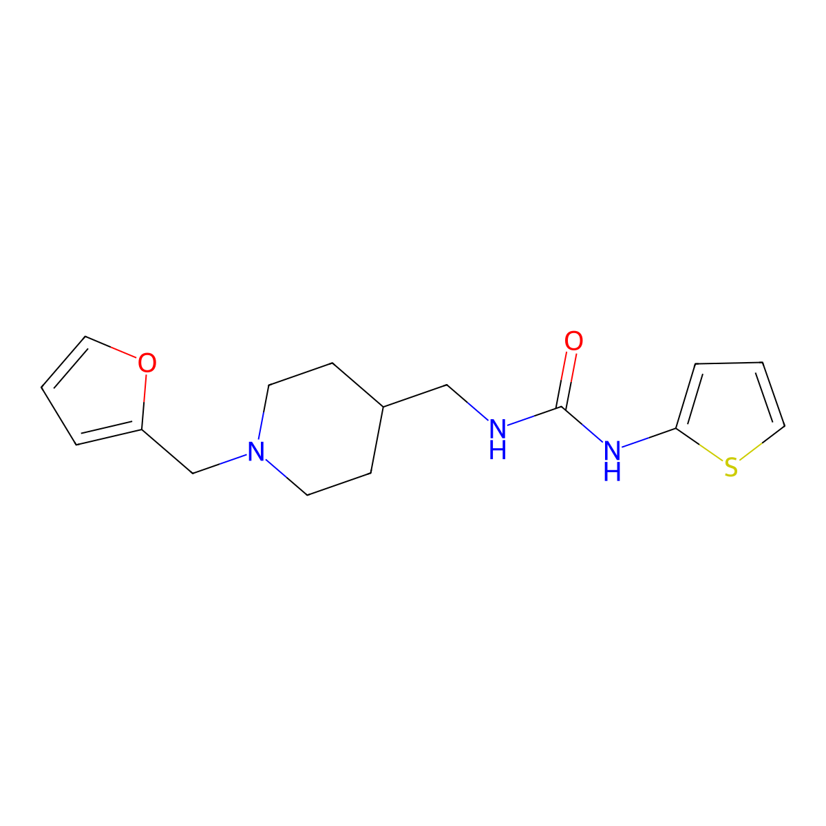1-({1-[(Furan-2-yl)methyl]piperidin-4-yl}methyl)-3-(thiophen-2-yl)urea molecular structure, CAS 1207010-86-3