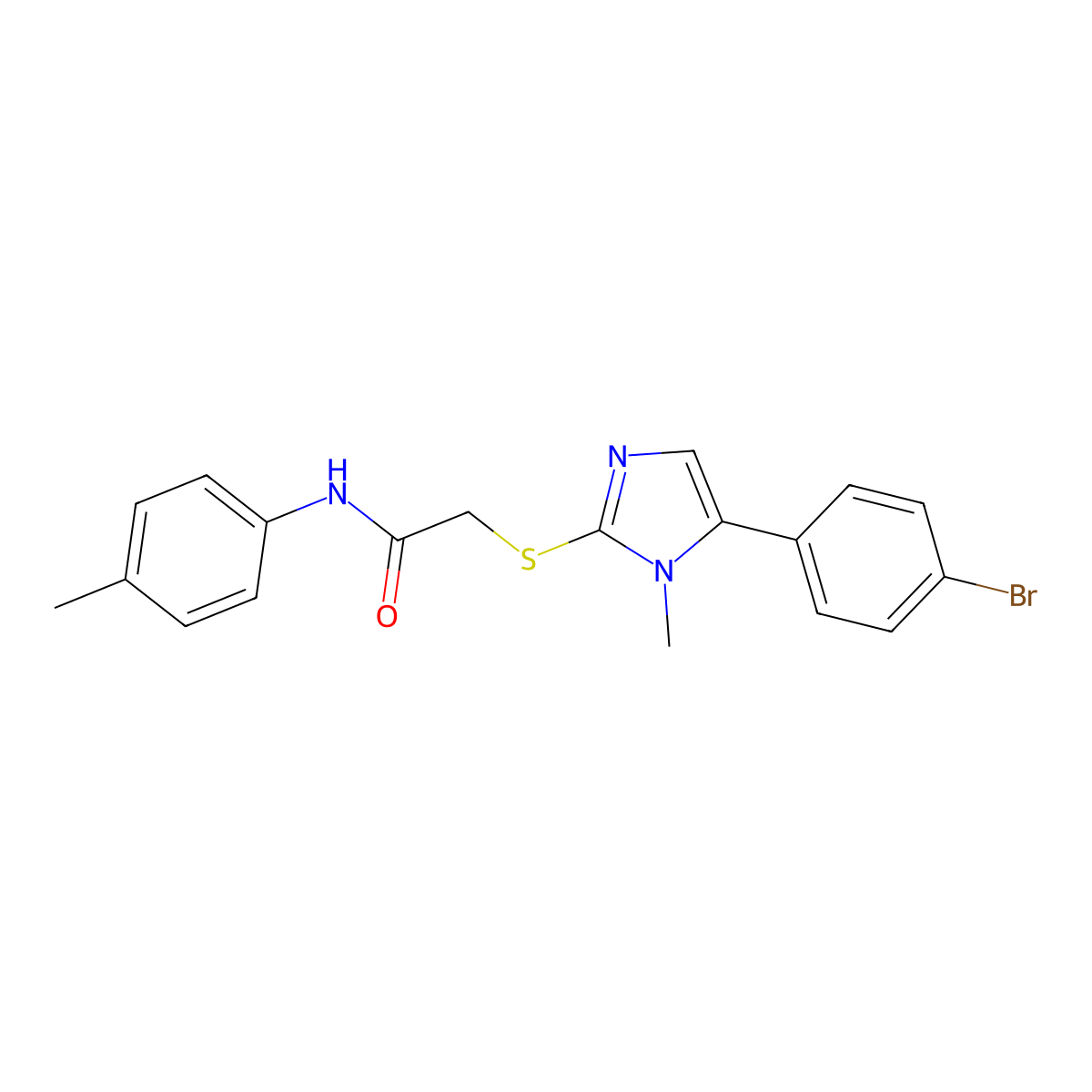 2-((5-(4-bromophenyl)-1-methyl-1H-imidazol-2-yl)thio)-N-(p-tolyl)acetamide molecular structure, CAS 1207010-87-4