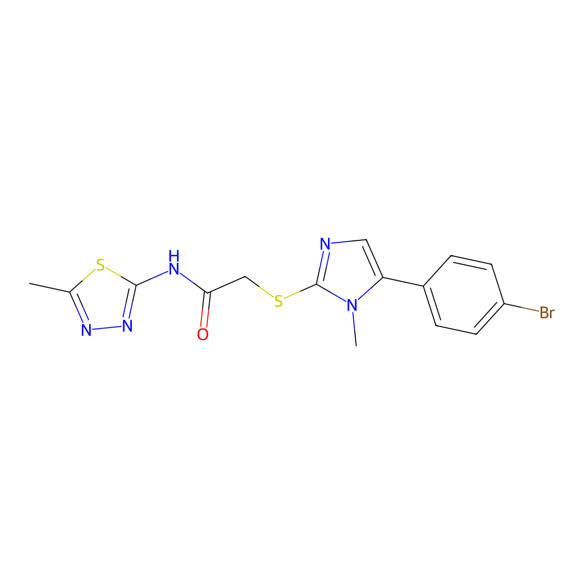 2-((5-(4-bromophenyl)-1-methyl-1H-imidazol-2-yl)thio)-N-(5-methyl-1,3,4-thiadiazol-2-yl)acetamide molecular structure, CAS 1207010-93-2