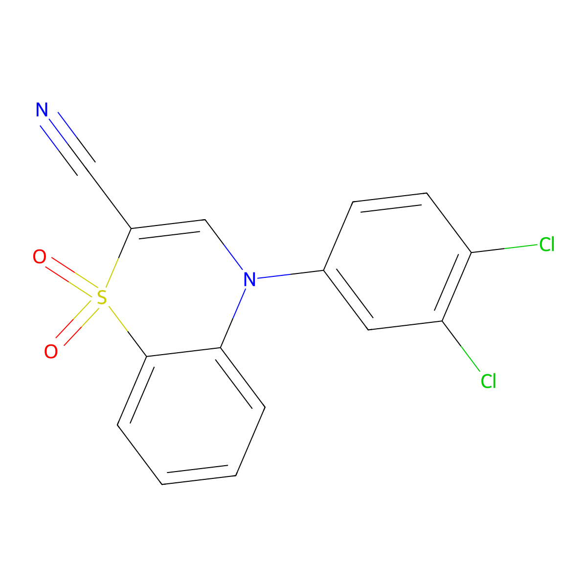 4-(3,4-dichlorophenyl)-4H-1,4-benzothiazine-2-carbonitrile 1,1-dioxide molecular structure, CAS 1207011-00-4