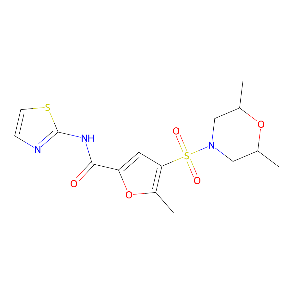 4-((2,6-dimethylmorpholino)sulfonyl)-5-methyl-N-(thiazol-2-yl)furan-2-carboxamide molecular structure, CAS 1207011-03-7