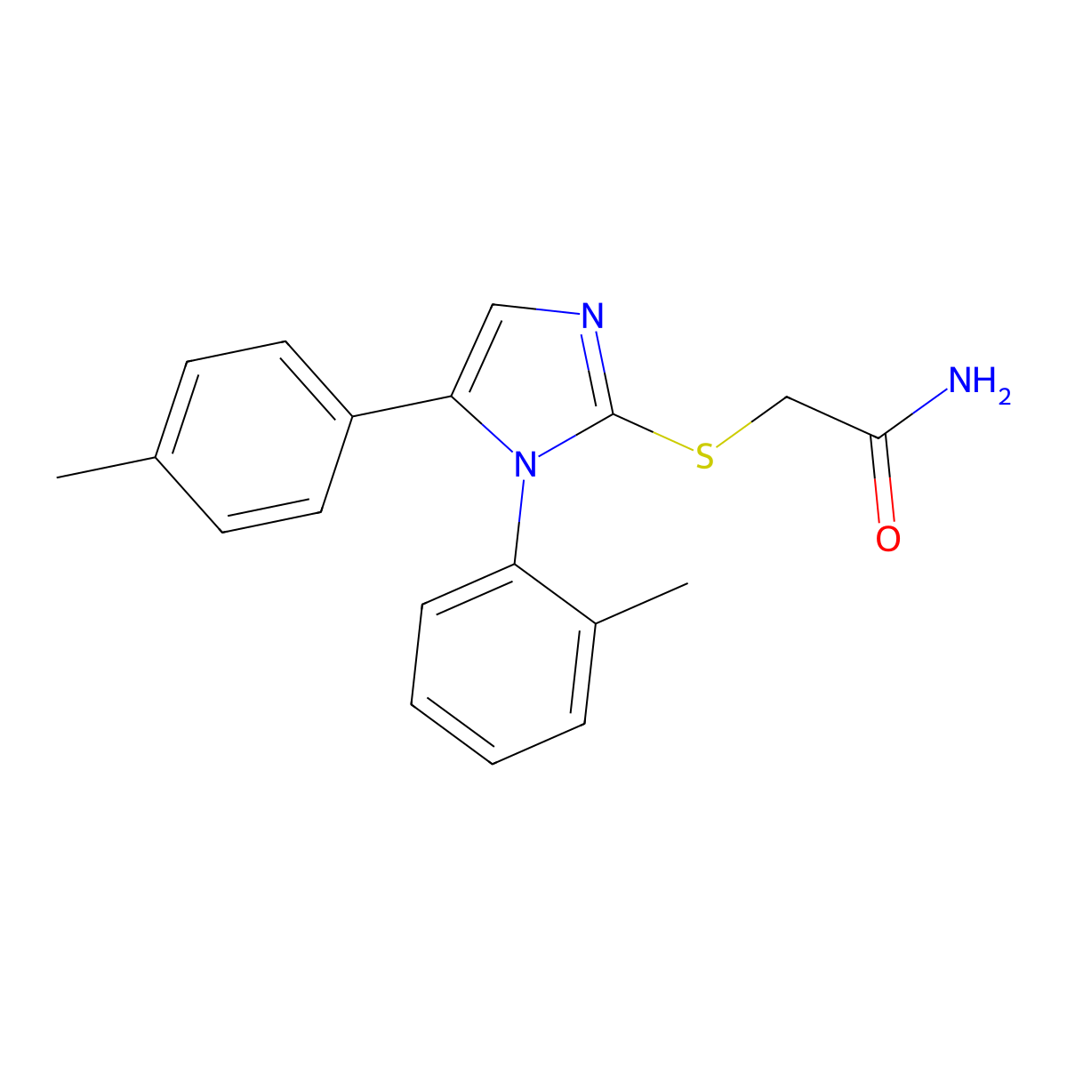 2-((1-(o-tolyl)-5-(p-tolyl)-1H-imidazol-2-yl)thio)acetamide molecular structure, CAS 1207011-06-0