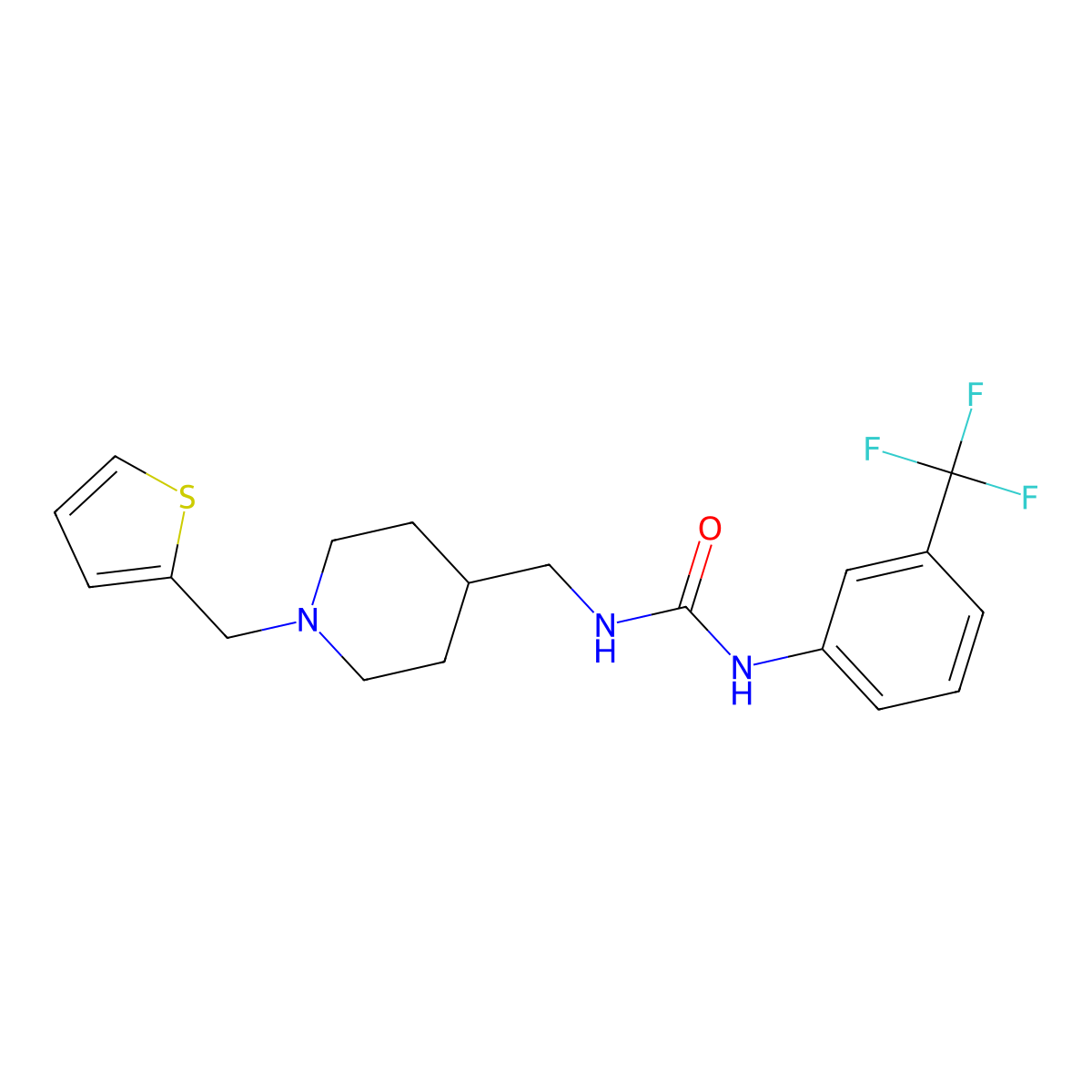 1-((1-(Thiophen-2-ylmethyl)piperidin-4-yl)methyl)-3-(3-(trifluoromethyl)phenyl)urea molecular structure, CAS 1207011-10-6
