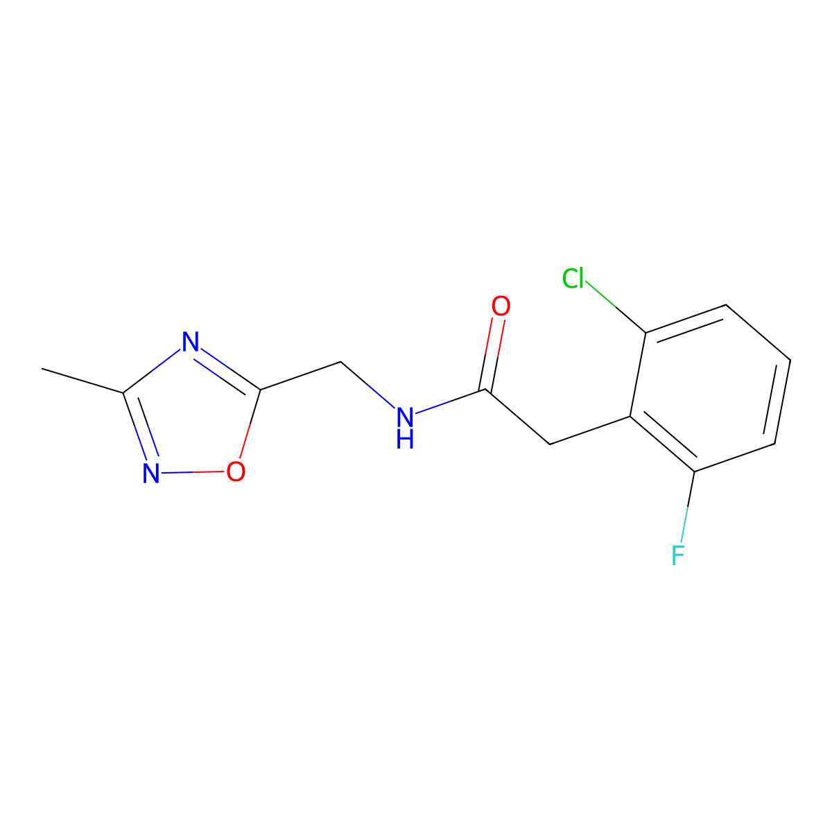 2-(2-chloro-6-fluorophenyl)-N-[(3-methyl-1,2,4-oxadiazol-5-yl)methyl]acetamide molecular structure, CAS 1207011-20-8