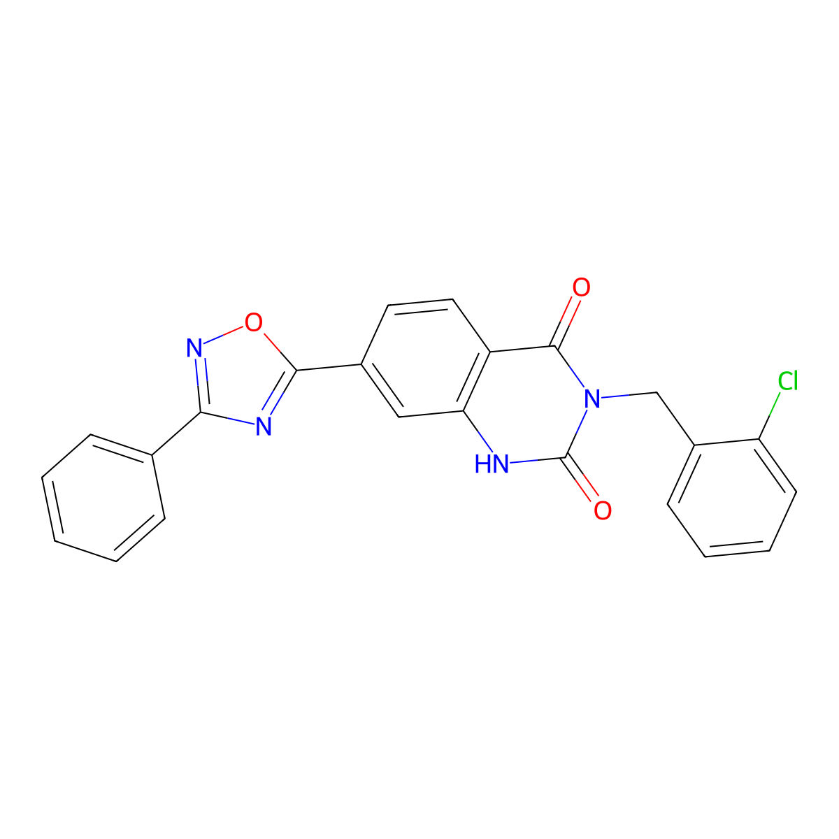 3-(2-chlorobenzyl)-7-(3-phenyl-1,2,4-oxadiazol-5-yl)quinazoline-2,4(1H,3H)-dione molecular structure, CAS 1207011-24-2