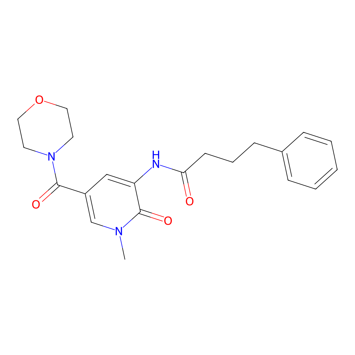 N-[1-methyl-5-(morpholine-4-carbonyl)-2-oxo-1,2-dihydropyridin-3-yl]-4-phenylbutanamide molecular structure, CAS 1207011-28-6