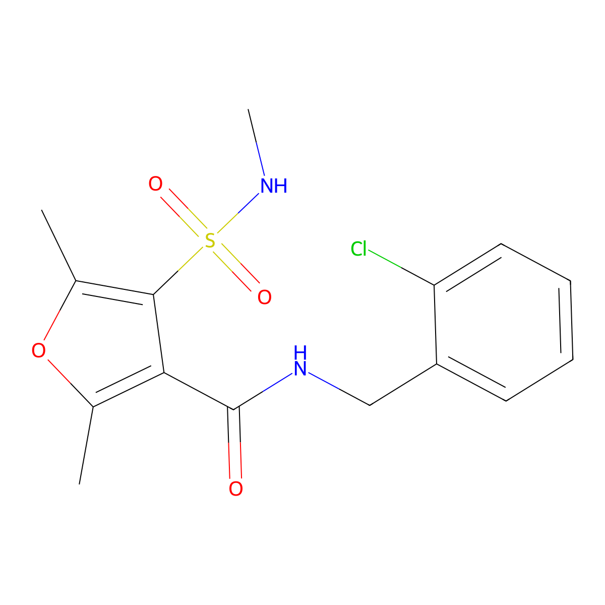 N-(2-chlorobenzyl)-2,5-dimethyl-4-(N-methylsulfamoyl)furan-3-carboxamide molecular structure, CAS 1207011-32-2