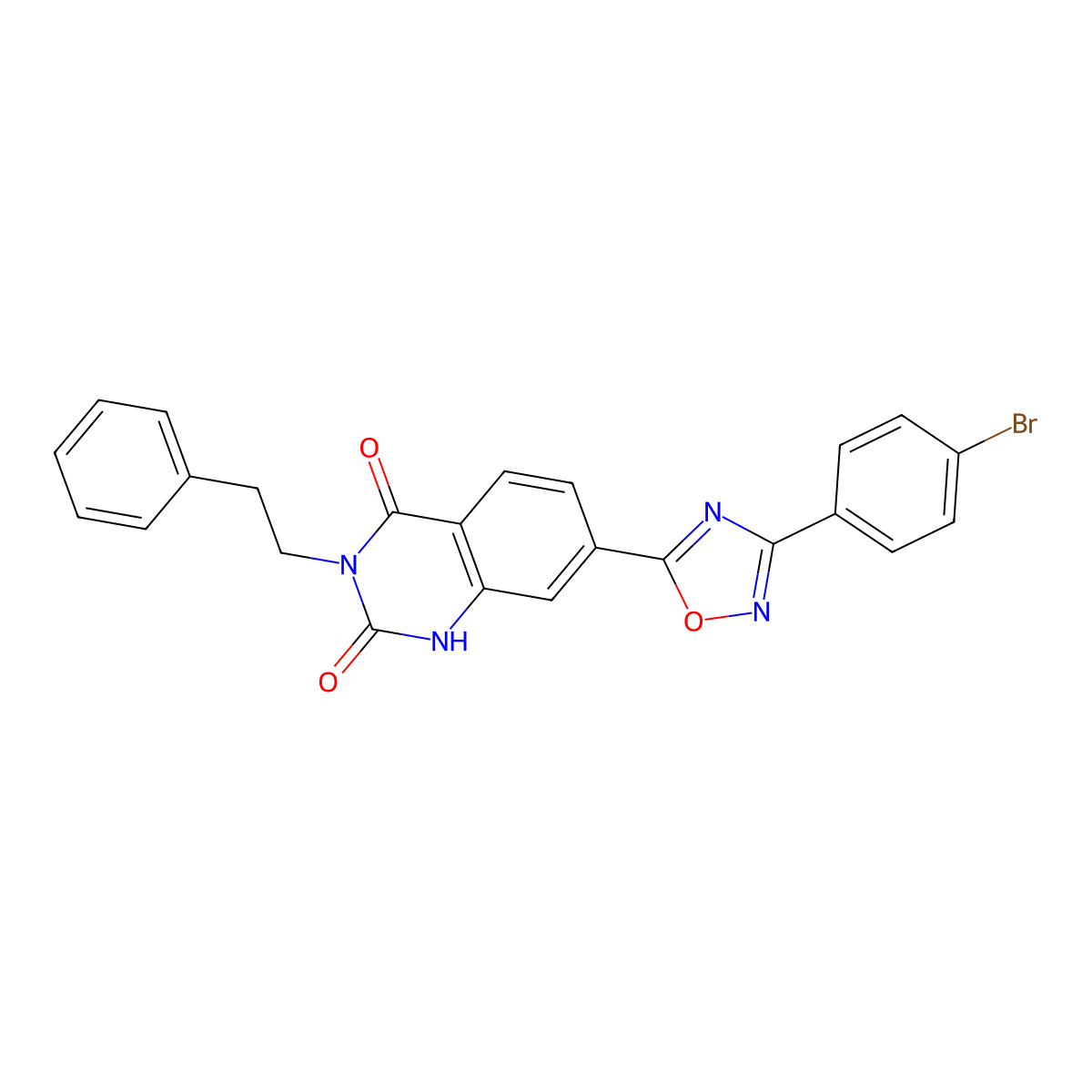 7-(3-(4-bromophenyl)-1,2,4-oxadiazol-5-yl)-3-phenethylquinazoline-2,4(1H,3H)-dione molecular structure, CAS 1207011-35-5
