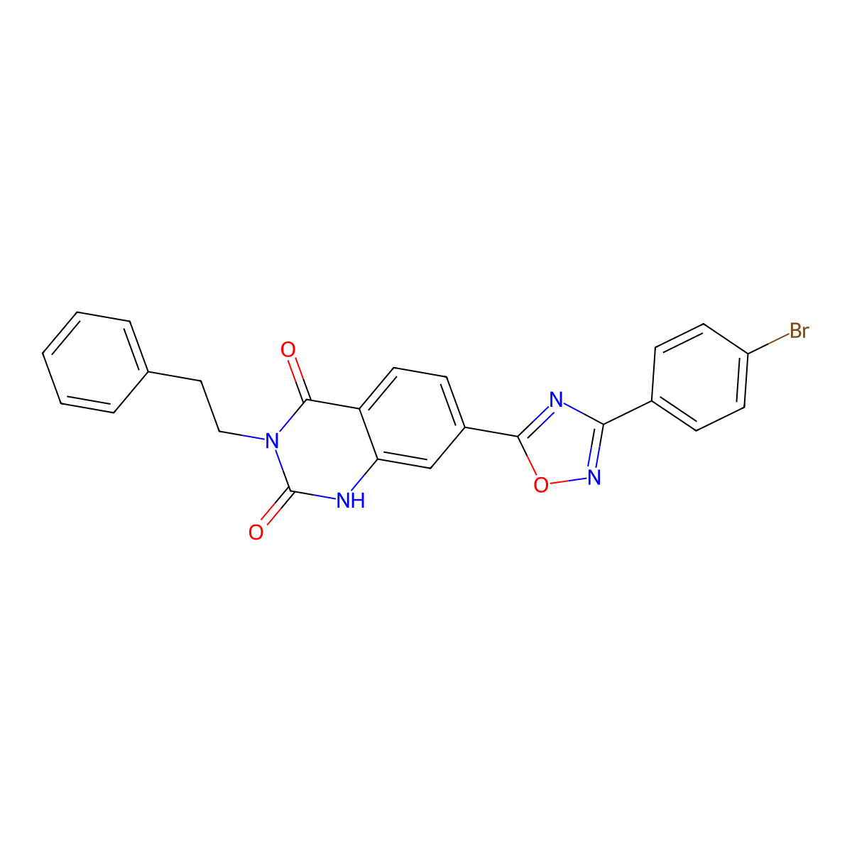 7-(3-(4-bromophenyl)-1,2,4-oxadiazol-5-yl)-3-phenethylquinazoline-2,4(1H,3H)-dione molecular structure, CAS 1207011-35-5