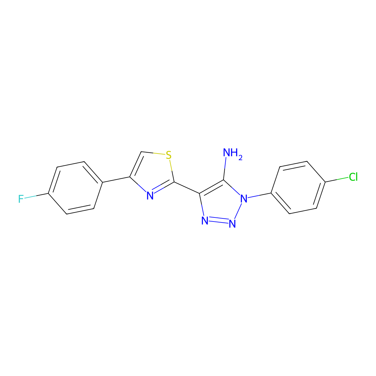 1-(4-chlorophenyl)-4-(4-(4-fluorophenyl)thiazol-2-yl)-1H-1,2,3-triazol-5-amine molecular structure, CAS 1207011-43-5