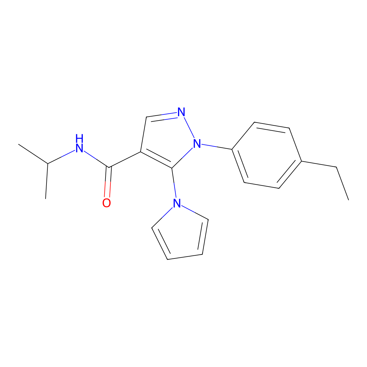 1-(4-ethylphenyl)-N-isopropyl-5-(1H-pyrrol-1-yl)-1H-pyrazole-4-carboxamide molecular structure, CAS 1207011-44-6