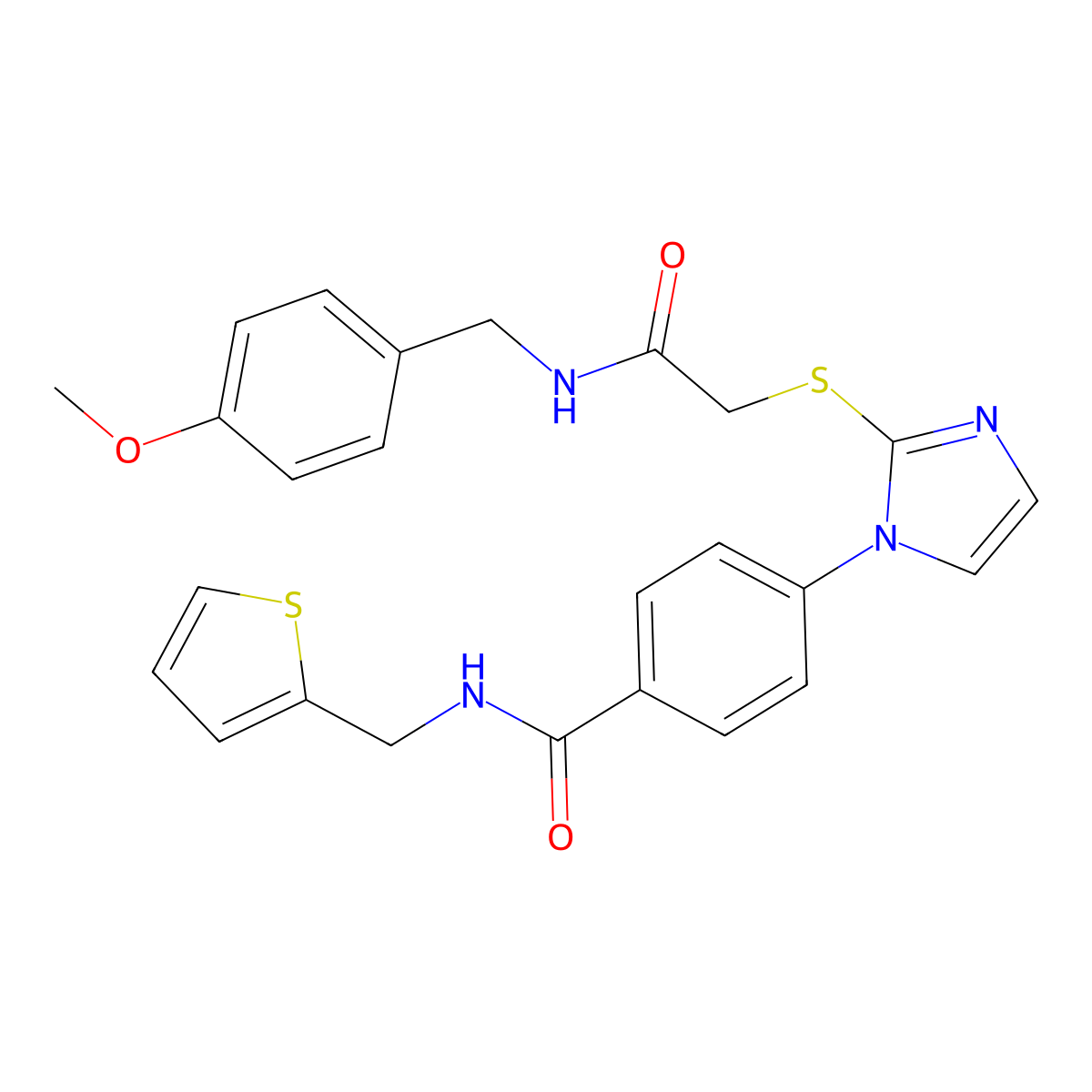 4-{2-[({[(4-methoxyphenyl)methyl]carbamoyl}methyl)sulfanyl]-1H-imidazol-1-yl}-N-[(thiophen-2-yl)methyl]benzamide molecular structure, CAS 1207011-53-7