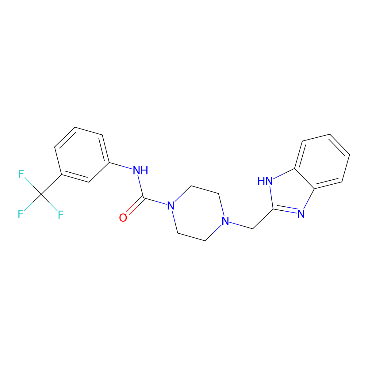 4-((1H-benzo[d]imidazol-2-yl)methyl)-N-(3-(trifluoromethyl)phenyl)piperazine-1-carboxamide molecular structure, CAS 1207011-60-6