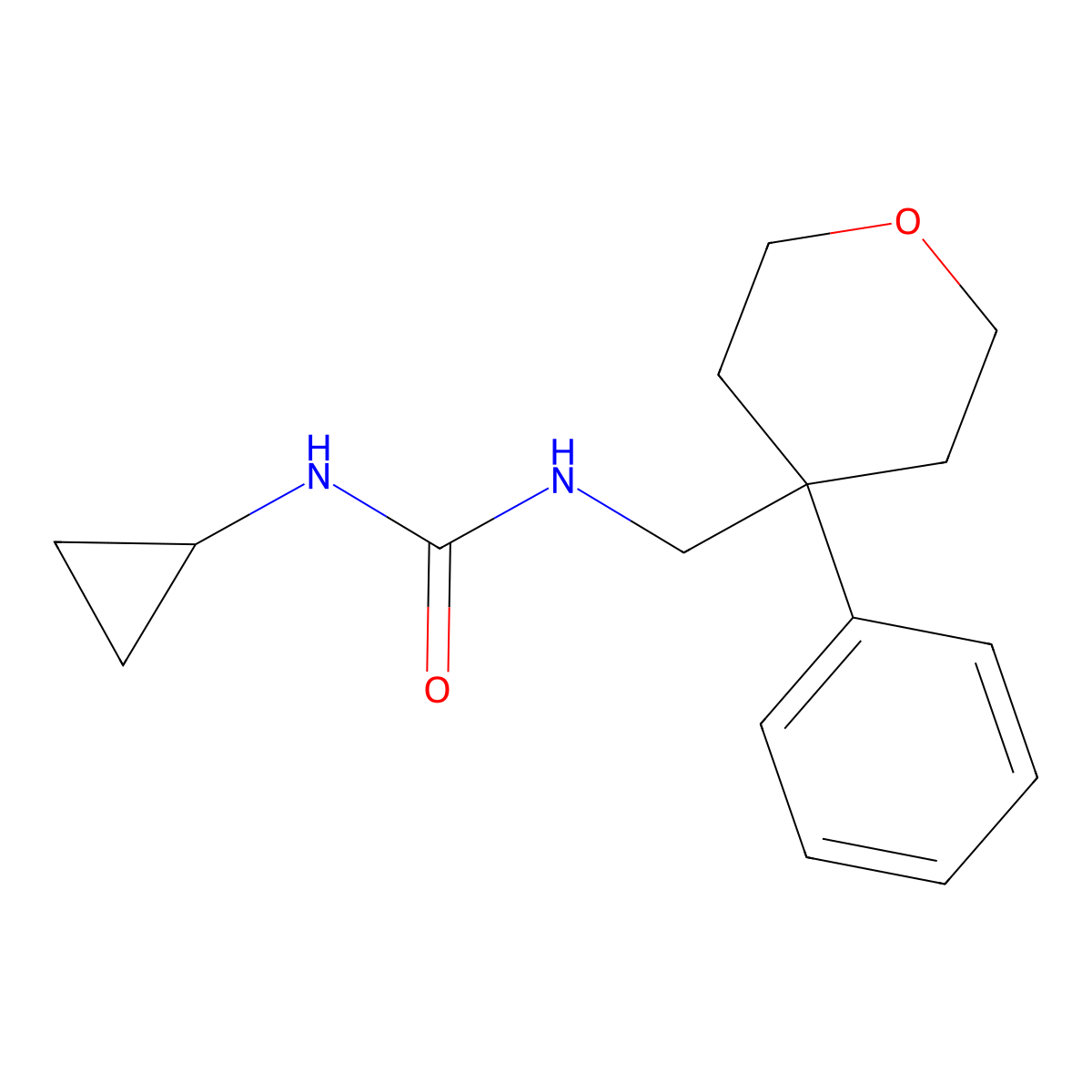3-Cyclopropyl-1-[(4-phenyloxan-4-yl)methyl]urea molecular structure, CAS 1207011-63-9