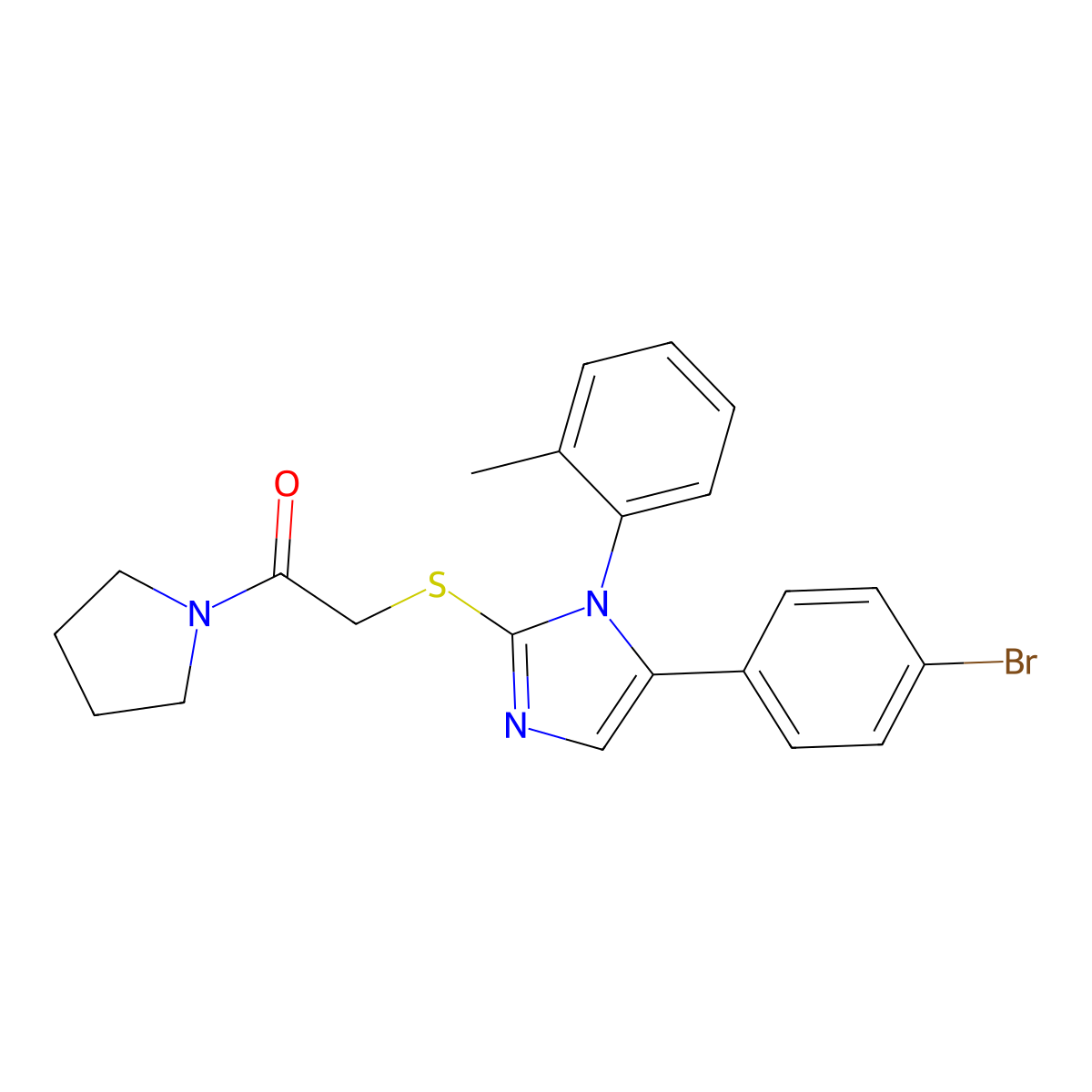 2-((5-(4-bromophenyl)-1-(o-tolyl)-1H-imidazol-2-yl)thio)-1-(pyrrolidin-1-yl)ethanone molecular structure, CAS 1207011-68-4