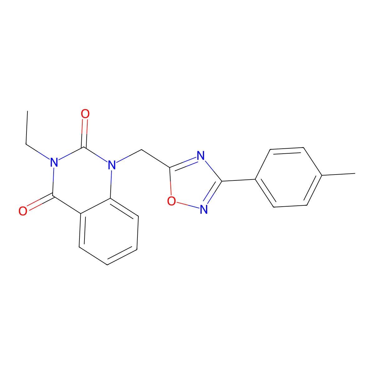 3-ethyl-1-((3-(p-tolyl)-1,2,4-oxadiazol-5-yl)methyl)quinazoline-2,4(1H,3H)-dione molecular structure, CAS 1207011-69-5